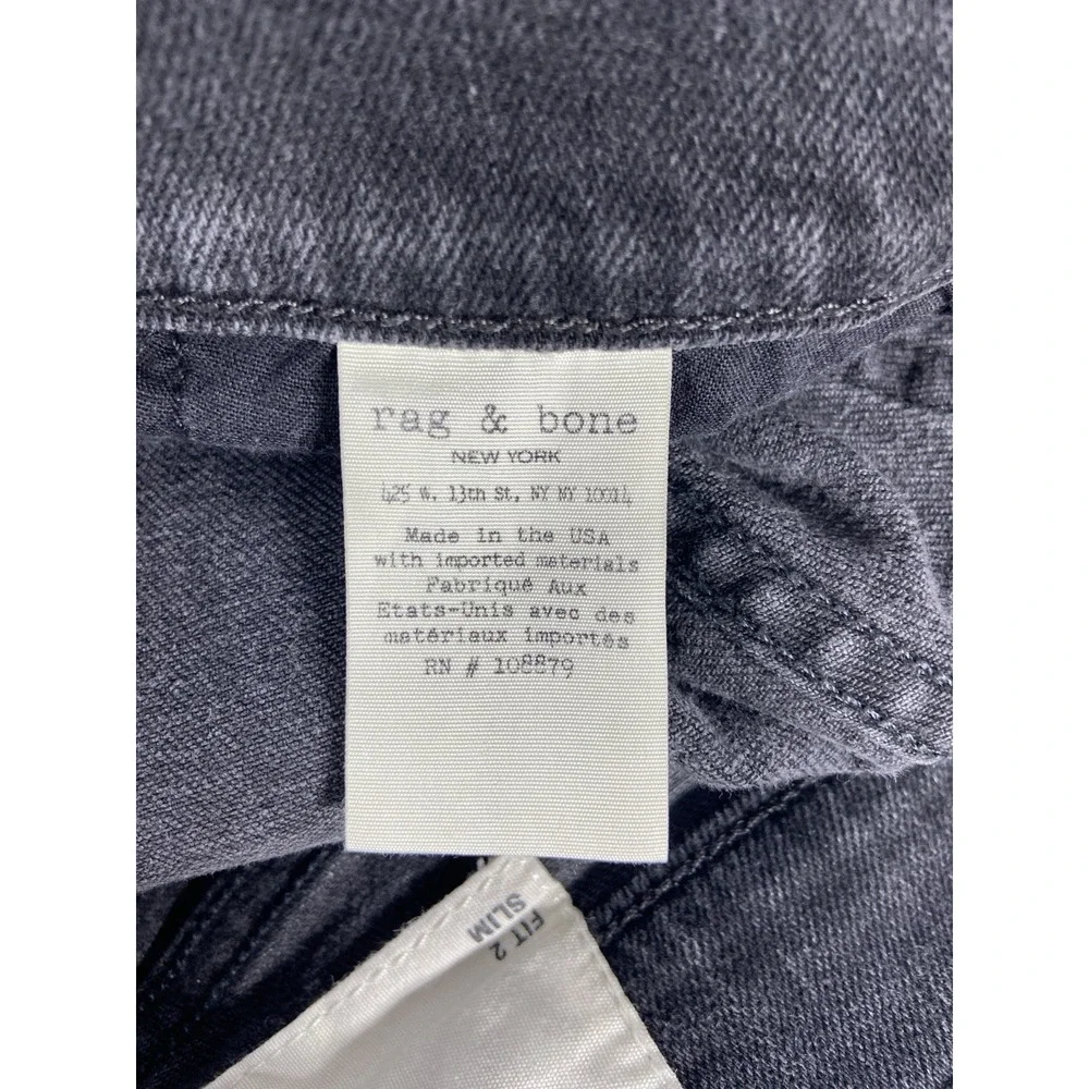 Rag & Bone Fit 2 Jeans Men's 33x34 Rock Black Slim Button Fly Denim Stretch